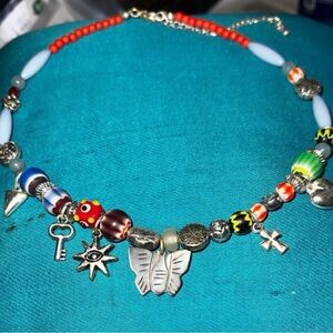 Colorful Beaded Charm Mother of Pearl Butterfly Necklace